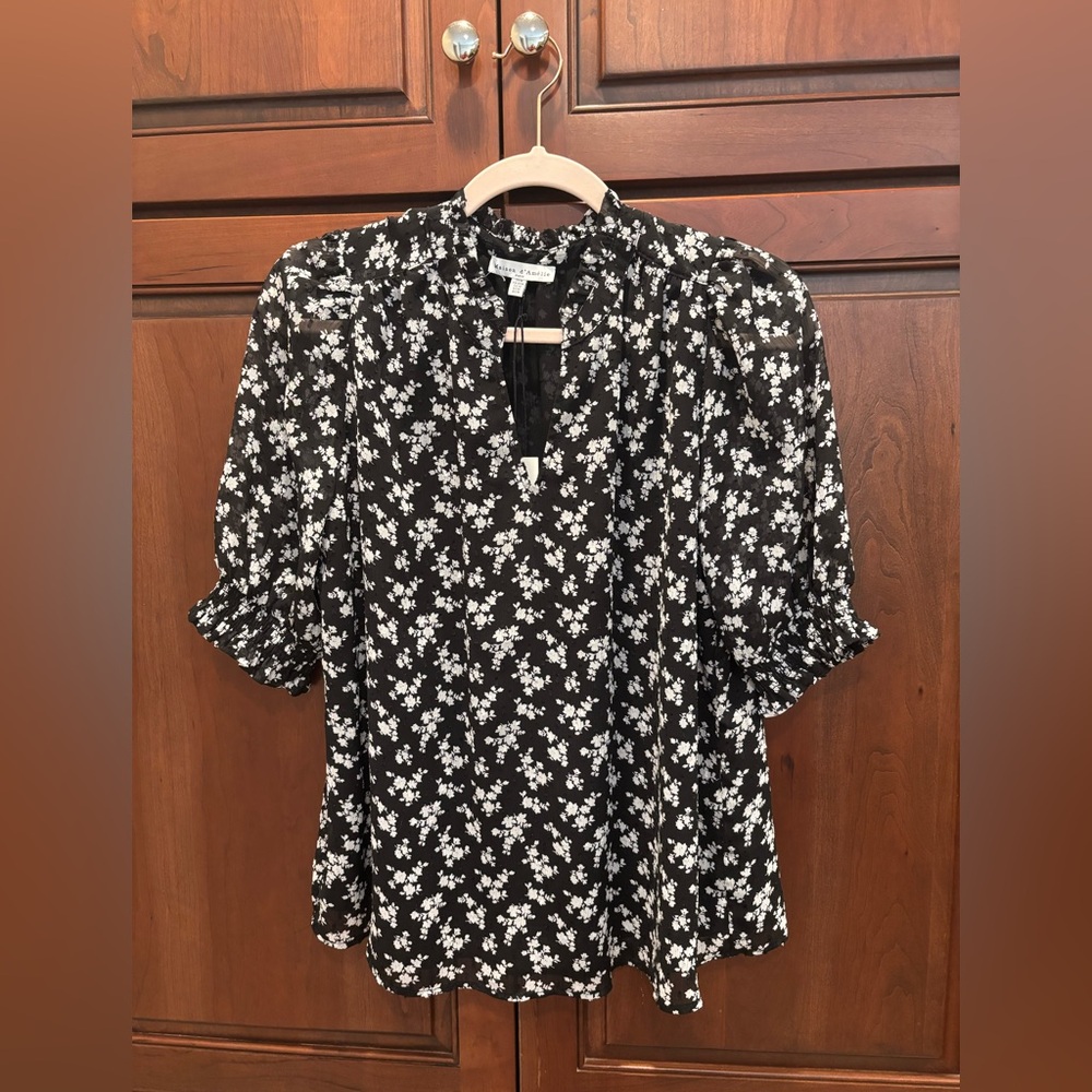 Elegant Black and White Floral Blouse
